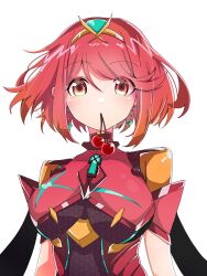 Rule 34 | breasts, cherry, cherubi nbo, food, fruit, large breasts, pyra (xenoblade), red eyes, red hair, simple background, solo, white background, xenoblade chronicles (series), xenoblade chronicles 2