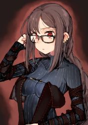 Rule 34 | 1girl, adjusting eyewear, black dress, breasts, brown hair, closed mouth, dress, earrings, fate/grand order, fate (series), glasses, green dress, highres, jewelry, kei (soundcross), long hair, long sleeves, looking at viewer, medium breasts, red eyes, ribbed dress, solo, sweater, sweater dress, turtleneck, turtleneck sweater, very long hair, yu mei-ren (fate), yu mei-ren (first ascension) (fate)
