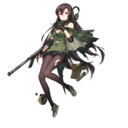 Rule 34 | 1girl, artist request, black hair, blush, breasts, canteen, cape, cleavage, elbow pads, fingerless gloves, full body, girls&#039; frontline, gloves, gun, headphones, integral suppressor, integrally-suppressed firearm, long hair, looking at viewer, mod3 (girls&#039; frontline), official alternate costume, official art, pantyhose, red eyes, skirt, solo, submachine gun, suppressor, torn clothes, torn pantyhose, transparent background, type 64 (girls&#039; frontline), type 64 (mod3) (girls&#039; frontline), type 64 smg, weapon