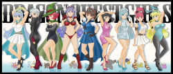 Rule 34 | 6+girls, animal ears, armor, text background, belt, bikini, bikini armor, black gloves, black hair, blonde hair, blue eyes, blue hair, bodysuit, bow, bowtie, breasts, brown eyes, brown hair, cape, china dress, chinese clothes, circlet, cross, dragon quest, dragon quest iii, dress, elbow gloves, everyone, fake animal ears, fighter (dq3), gloves, hat, high heels, highres, jester (dq3), jewelry, large breasts, latex, leotard, long hair, mage (dq3), medium breasts, merchant (dq3), multiple girls, necklace, pantyhose, pink hair, playboy bunny, priest (dq3), purple hair, rabbit ears, red eyes, red hair, roto (dq3), sage (dq3), shoes, short hair, skin tight, skirt, slime (dragon quest), smile, soldier (dq3), square enix, swimsuit, sword, thief (dq3), weapon, white hair, witch hat, yellow gloves