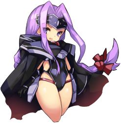 Rule 34 | 1girl, armor, black capelet, black cloak, black gloves, black leotard, braid, braided ponytail, breastplate, capelet, cloak, collar, commentary request, fate/grand order, fate (series), gloves, hair intakes, headband, karukan (monjya), leotard, long hair, low-tied long hair, medusa (fate), medusa (lancer) (fate), medusa (rider) (fate), open mouth, ponytail, purple hair, ribbon, rider, simple background, single braid, solo, thighs, very long hair, white background