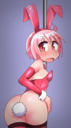 Rule 34 | 1girl, animal ears, ass, blush, breasts, rabbit ears, rabbit tail, playboy bunny, chiden, fake animal ears, highres, looking at viewer, nonohara yuzuko, pink eyes, pink hair, small breasts, smile, solo, tail, yuyushiki
