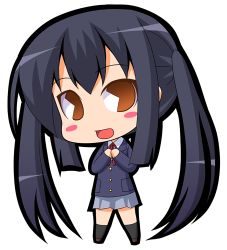 Rule 34 | 00s, 1girl, black hair, brown eyes, chibi, female focus, full body, k-on!, long hair, lowres, nakano azusa, neck ribbon, pac-man eyes, red ribbon, ribbon, school uniform, simple background, solo, suntail, twintails, white background