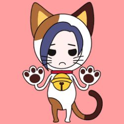 Rule 34 | 1girl, animal costume, animal ears, animated, animated gif, bell, blue hair, cat costume, cat ears, cat tail, chibi, jingle bell, kobayakawa rinko, love plus, lowres, paw pose, simple background, sollapon, solo, tail, whiskers