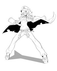 Rule 34 | 1girl, banchou, belt, borrowed character, brass knuckles, breasts, cape, chuunioniika, clenched hands, delinquent, geta, greyscale, hair over one eye, hat, highres, jacket, jacket on shoulders, large breasts, lineart, md5 mismatch, monochrome, mouth hold, navel, no shirt, original, peaked cap, pointy ears, revision, sarashi, short hair, solo, spikes, straw (stalk), tengu, tengu-geta, underboob, unfinished, weapon