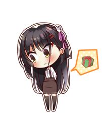 Rule 34 | 1girl, 3:, absurdres, arms behind back, black hair, black thighhighs, blush, box, brown skirt, cafe stella to shinigami no chou, chibi, christmas, closed mouth, commentary, dress shirt, earrings, eyelashes, eyes visible through hair, frown, gift, gift box, hair between eyes, hair ornament, hair ribbon, hairclip, high-waist skirt, highres, jewelry, long hair, looking to the side, meonijwi, pink ribbon, ribbon, shiki natsume, shirt, shy, simple background, skirt, solo, speech bubble, straight hair, stud earrings, suspender skirt, suspenders, thighhighs, very long hair, white background, white shirt, zettai ryouiki
