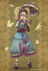Rule 34 | 1girl, absurdres, agitha, grass, highres, hyrule warriors, lolita fashion, nintendo, pointy ears, solo, the legend of zelda, the legend of zelda: twilight princess, twintails, umbrella, wings