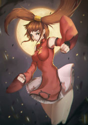 Rule 34 | 1girl, brown eyes, brown hair, china dress, chinese clothes, detached sleeves, dress, guilty gear, impossible clothes, kuradoberi jam, long hair, solo, thieu quang duc