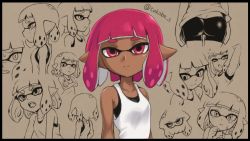 Rule 34 | 1girl, armpits, ass, bike shorts, blush, butt crack, crying, crying with eyes open, empty eyes, expressions, female inkling, inkling, inkling girl, inkling player character, monster girl, multiple views, nintendo, pink eyes, pink hair, pointy ears, singlet, splatoon (series), splatoon 2, takobe, tears, tentacle hair, tongue, tongue out