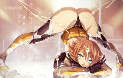 Rule 34 | 1girl, absurdres, ass, blue eyes, boots, breasts, cum, cum on body, cum on breasts, cum on upper body, earrings, flexible, full body, game cg, highleg, highleg leotard, highres, huge ass, igawa sakura, jack-o&#039; challenge, jet yowatari, jewelry, large breasts, leotard, looking at viewer, meme, miniskirt, revealing clothes, shiny clothes, shiny skin, skindentation, skirt, spread legs, taimanin (series), taimanin asagi, taimanin suit, thigh boots, thong leotard, v, wide hips, wide spread legs