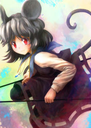 Rule 34 | 1girl, animal ears, close-up, dress, female focus, grey hair, highres, ikamagu, ikmg, jewelry, mouse ears, mouse tail, nazrin, pendant, red eyes, short hair, smile, solo, tail, touhou