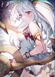 Rule 34 | 1girl, absurdres, alchemy stars, armlet, bare shoulders, blush, breasts, commentary, highres, huge filesize, long hair, looking at viewer, red eyes, redcomet, solo, white hair