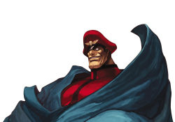 Rule 34 | 1boy, capcom, cape, empty eyes, glowing, glowing eyes, grin, hat, hat over one eye, highres, m. bison, male focus, nona, official art, one eye covered, smile, solo, street fighter, svc chaos, white eyes