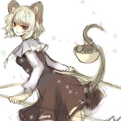 Rule 34 | 1girl, animal ears, basket, female focus, hina (pico), hina (pixiv), lowres, mouse (animal), mouse ears, mouse tail, nazrin, red eyes, short hair, silver hair, solo, tail, touhou, white background