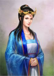 Rule 34 | 1girl, black hair, china dress, chinese clothes, dress, hanfu, headpiece, sangokushi, sangokushi koei, solo