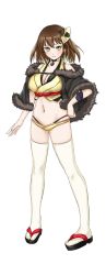Rule 34 | 1girl, bare shoulders, breasts, brown hair, cape, cleavage, full body, fur cape, green eyes, komoro (oshiro project), large breasts, official art, oshiro project:re, oshiro project:re, short hair, sleeveless, solo, thighhighs, thong, transparent background, white thighhighs