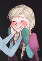 Rule 34 | 2girls, alternate hair color, anna (frozen), blonde hair, blush, braid, elsa (frozen), closed eyes, frozen (disney), hands on another&#039;s cheeks, hands on another&#039;s face, kooja d, mittens, multiple girls, out of frame, siblings, sisters, smile, twin braids