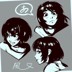 Rule 34 | 1girl, a (phrase), angry, ascii media works, ayase fuuka, blush, chromatic aberration, clenched teeth, expressions, eyebrows, heart, ilya kuvshinov, looking at viewer, looking away, monochrome, multiple views, parted lips, portrait, profile, short hair, sideways glance, surprised, teeth, thick eyebrows, upper body, yotsubato!