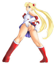 Rule 34 | 1990s (style), 1girl, anus, ass, bishoujo senshi sailor moon, blonde hair, blue eyes, diadem, female focus, full body, highres, looking at viewer, looking back, magical girl, no panties, presenting, presenting anus, presenting pussy, pussy, retro artstyle, sailor moon, simple background, solo, spread ass, spread pussy, tiara, tsukino usagi, uncensored, utilizator, white background