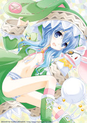 Rule 34 | 10s, 1girl, animal ears, animal hood, artist name, blue eyes, blue hair, boots, bow, coat, date a live, dated, eyepatch, green footwear, hand puppet, hood, long hair, looking at viewer, matching hair/eyes, minazoi kuina, navel, open clothes, open mouth, panties, puppet, rabbit, rabbit ears, solo, striped clothes, striped panties, stuffed animal, stuffed rabbit, stuffed toy, underwear, watermark, web address, yoshino (date a live), yoshinon