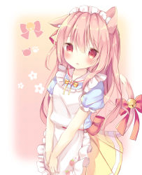 Rule 34 | 1girl, adapted costume, alternate costume, animal ears, apron, azur lane, bad id, bad pixiv id, bell, blue shirt, blush, bow, cat ears, cat girl, cat tail, commentary request, enmaided, food print, frilled apron, frills, hair between eyes, hair ribbon, highres, jingle bell, kindergarten uniform, kisaragi (azur lane), looking at viewer, maid, maid headdress, parted lips, pink hair, pleated skirt, polka dot, polka dot background, print apron, puffy short sleeves, puffy sleeves, red bow, red eyes, red ribbon, ribbon, shirt, short sleeves, skirt, solo, strawberry print, tail, tail bell, tail bow, tail ornament, tears, tsuruse, v arms, white apron, yellow bow, yellow skirt
