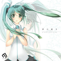 Rule 34 | 1girl, bad id, bad pixiv id, green eyes, green hair, own hands clasped, hatsune miku, highres, long hair, matching hair/eyes, monochrome-arc, necktie, open mouth, own hands together, solo, very long hair, vocaloid, zoom layer