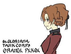 Rule 34 | 1girl, alternate hairstyle, black ribbon, blush, braid, closed mouth, commentary request, from side, girls und panzer, jacket, aged up, orange hair, orange pekoe (girls und panzer), red jacket, ribbon, run the 9tails, st. gloriana&#039;s military uniform