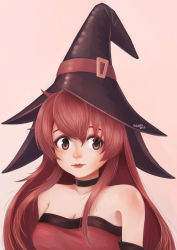 Rule 34 | black choker, breasts, choker, cierra (riviera), cleavage, hat, highres, kuanyong, long hair, red eyes, red hair, riviera, witch, witch hat