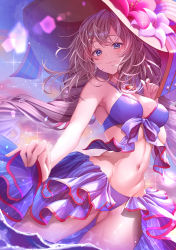 Rule 34 | 1girl, absurdres, bare shoulders, bikini, blue bikini, blue eyes, blush, breasts, cleavage, collarbone, fate/grand order, fate (series), hat, highres, jewelry, long hair, looking at viewer, marie antoinette (fate), marie antoinette (fate/grand order), marie antoinette (swimsuit caster) (fate), marie antoinette (swimsuit caster) (third ascension) (fate), medium breasts, navel, necklace, sarong, sidelocks, smile, solo, straw hat, swimsuit, totomiya, twintails, very long hair, white hair