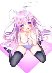 Rule 34 | absurdres, animal ears, bare arms, bare shoulders, blush, bracelet, breasts, cowlick, fake animal ears, full body, high heels, highres, jewelry, leotard, long hair, looking at viewer, nepgear, neptune (series), open mouth, playboy bunny, ppppin55, purple eyes, purple hair, rabbit ears, solo, thighhighs