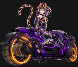 Rule 34 | 1girl, anonymous (yu-gi-oh!), biker clothes, bikesuit, black bodysuit, bodysuit, breasts, brown eyes, brown hair, cat mask, cleavage, duel monster, full body, gloves, highres, i:p masquerena, large breasts, long hair, looking at viewer, mask, motor vehicle, motorcycle, official art, on motorcycle, purple gloves, racing suit, sidelocks, skin tight, smile, solo, tail, third-party source, tight clothes, transparent background, twintails, yu-gi-oh!, yu-gi-oh! master duel