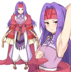Rule 34 | 1girl, armpits, blush, breasts, brown eyes, cleavage, clothing request, commentary request, fire emblem, fire emblem: radiant dawn, full body, long hair, looking at viewer, multiple views, nintendo, parted bangs, pink shirt, purple hair, sanaki kirsch altina, shirt, shiseki hirame, simple background, smile, tagme, v-shaped eyebrows, very long hair, wavy mouth, white background