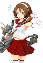 Rule 34 | 10s, 1girl, akame (akamiru), armpits, bad id, bad pixiv id, between breasts, breasts, brown eyes, brown hair, detached sleeves, hairband, kantai collection, midriff, natori (kancolle), open mouth, personification, school uniform, serafuku, short hair, simple background, skirt, solo, strap, strap between breasts, sweatdrop, thighhighs, white background, white thighhighs
