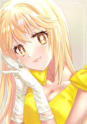 Rule 34 | + +, 1girl, absurdres, ayuko (ayuko54bornthisway), bee, blonde hair, blush, breasts, brown eyes, bug, cleavage, closed mouth, collarbone, dress, gloves, grey background, hair between eyes, hands up, head tilt, highres, incest, insect, jewelry, light blush, long hair, looking at viewer, medium breasts, multicolored eyes, pink lips, portrait, ring, shokuhou misaki, sleeveless, sleeveless dress, smile, solo, sparkle, sparkling eyes, straight hair, symbol-shaped pupils, toaru kagaku no railgun, toaru majutsu no index, toaru majutsu no index gaiden: toaru kagaku no mental out, two-tone eyes, white gloves, yellow dress, yellow eyes