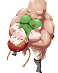 Rule 34 | 1boy, 1girl, ahoge, bad id, bad pixiv id, bald, bearhug, beret, bhm, blonde hair, blush, boots, braid, breasts, cammy white, closed eyes, clothed female nude male, covered erect nipples, faceless, faceless male, hat, highres, huge ahoge, large breasts, leotard, nude, ryona, sideboob, simple background, skin tight, street fighter, sweat, twin braids, white background, wince