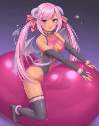 Rule 34 | 1girl, :d, anklet, balloon, belt collar, blush, boots, bow, breasts, bridal gauntlets, cleavage, cleavage cutout, clothing cutout, collar, commentary, dark-skinned female, dark skin, demon girl, demon horns, demon tail, demon wings, fang, gradient background, hair bow, heart, highres, horns, jewelry, leotard, looking at viewer, medium breasts, open mouth, original, pink hair, purple eyes, red bow, sasaame, signature, sitting, smile, solo, succubus (sasaame), symbol-only commentary, tail, thigh boots, twitter username, wings