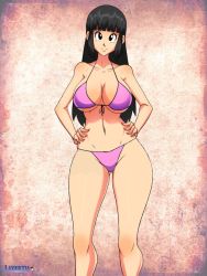 Rule 34 | 1girl, bikini, black eyes, black hair, breasts, chi-chi (dragon ball), cleavage, dragon ball, layerth, looking at viewer, swimsuit, thick thighs, thighs