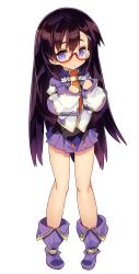 Rule 34 | 1girl, absurdres, blade (galaxist), blush, boots, full body, glasses, hair ornament, hairclip, highres, long hair, long sleeves, mary lane, official art, open mouth, parted lips, pleated skirt, pop-up story, purple eyes, purple hair, red-framed eyewear, semi-rimless eyewear, skirt, sleeve cuffs, solo, transparent background