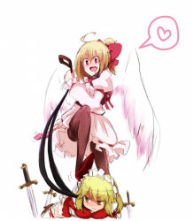 Rule 34 | &gt;:d, &gt;:|, 2girls, :d, :|, ahoge, annoyed, apron, arm garter, bdsm, blonde hair, boots, bow, breasts, brown legwear, closed mouth, demon, dildo, dress, drooling, earlgrey, female focus, gengetsu (touhou), hair bow, heart, heart-shaped pupils, high heels, long hair, lotus land story, low wings, lying, maid, maid apron, maid headdress, multiple girls, mystic square, no nose, on stomach, open mouth, pantyhose, red bow, red eyes, ribbon, shoes, short hair, smile, spoken heart, sword, symbol-shaped pupils, thighhighs, touhou, touhou (pc-98), v-shaped eyebrows, weapon, white legwear, wings, yellow eyes, you gonna get raped, yumeko (touhou), yuri