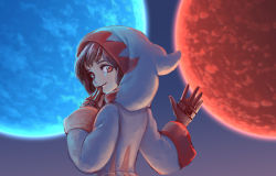 Rule 34 | 1girl, closed mouth, commentary request, dress, final fantasy, final fantasy ix, from behind, garnet til alexandros xvii, gloves, hand to own mouth, hood, hood up, long sleeves, looking at viewer, looking back, official alternate costume, red eyes, robe, smile, solo, tareme, uboar, upper body, white mage (final fantasy)