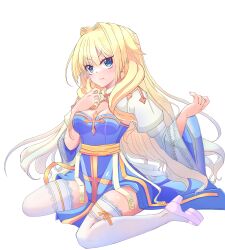 Rule 34 | 1girl, :t, absurdres, arch bishop (ragnarok online), blonde hair, blue dress, blue eyes, breasts, bright pupils, cleavage, closed mouth, dress, eyelashes, fingernails, full body, hair intakes, high heels, highres, juliet sleeves, lace, lace legwear, lace thighhighs, long hair, long sleeves, medium breasts, nagifujisawa, pink footwear, puffy sleeves, ragnarok online, ribbon, sash, shoes, shrug (clothing), simple background, sitting, solo, thighhighs, thighs, transparent background, tsurime, turtleneck, v-shaped eyebrows, very long hair, wariza, white pupils, white thighhighs, wide sleeves, yellow ribbon, yellow sash, zettai ryouiki