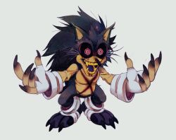 Rule 34 | 1boy, black claws, black sclera, blood, bloody tears, blue tongue, claws, colored sclera, colored tongue, crying, crying with eyes open, dummi3 llam4, facial scar, fangs, fingerless gloves, gloves, highres, looking at another, lord x (sonic.exe), open mouth, red eyes, scar, scar on cheek, scar on face, smile, solo, sonic.exe, sonic (series), sonic the hedgehog, tears, white gloves, x, yellow teeth