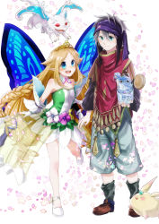 Rule 34 | 1boy, 2girls, :d, aqua eyes, baggy shorts, black sleeves, blonde hair, blue eyes, blue hair, braid, brown footwear, butterfly wings, closed mouth, collarbone, commentary request, creature, detached collar, detached sleeves, dragon, drill hair, fairy, flower skirt, gem, gloves, gold trim, grey hair, grey shorts, hair flaps, headband, hero (merc storia), high heels, highres, holding, holding hands, holding jar, in container, insect wings, jar, jewelry, leg up, leg warmers, light smile, liquid hair, long hair, looking at another, merc (merc storia), merc storia, mini person, minigirl, monster girl, multi-tied hair, multiple girls, open mouth, pearl (gemstone), red vest, ring, round teeth, sarodia, shoes, shorts, sideways mouth, slime girl, smile, teeth, tiara, toto (merc storia), twin braids, twin drills, upper teeth only, very long hair, vest, white footwear, white gloves, wings, zaramekypp