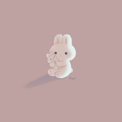 Rule 34 | :x, animal focus, ayu (mog), black eyes, closed mouth, dot mouth, full body, holding, holding stuffed toy, no humans, original, pink background, rabbit, shadow, signature, simple background, sitting, solid circle eyes, solo, stuffed animal, stuffed rabbit, stuffed toy