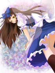 Rule 34 | 1girl, brown hair, eastern and little nature deity, female focus, ribbon, solo, standing, star sapphire, sui. (ayase), thighhighs, touhou, touhou sangetsusei, wings, yellow eyes