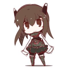 Rule 34 | 10s, 1girl, bike shorts, brown eyes, brown hair, chibi, contrapposto, full body, green skirt, hair between eyes, headband, headgear, kantai collection, looking at viewer, nuu (nu-nyu), pleated skirt, short hair, simple background, skirt, solo, standing, taihou (kancolle), thighhighs, white background, | |