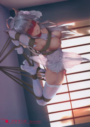 Rule 34 | 1girl, absurdres, animal ear fluff, animal ears, armpits, atalanta (fate), atalanta alter (fate), bdsm, blindfold, blush, bondage, bound, breasts, cat ears, dildo, dress, fate/grand order, fate (series), full body, garter straps, highres, himitsu (hi mi tsu 2), hogtie, large breasts, nipples, no shoes, object insertion, pussy juice, pussy juice trail, rope, sex toy, shibari, sideways, solo, thighhighs, torn clothes, vaginal, vaginal object insertion, wedding dress, wedding lingerie, white garter straps, white thighhighs