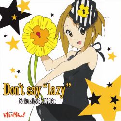 Rule 34 | 00s, 1girl, absurdres, blush, brown eyes, brown hair, don&#039;t say &quot;lazy&quot;, dress, female focus, flower, highres, k-on!, official art, short hair, solo, star (symbol), tainaka ritsu, tomboy