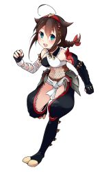 Rule 34 | 10s, 1girl, ahoge, alternate costume, arm guards, armlet, bad id, bad pixiv id, bandages, bandaged arm, bandages, belt, black gloves, blue eyes, blush, braid, brown hair, choker, costume, fingerless gloves, fishnet top, fishnets, frills, full body, fundoshi, gloves, hair between eyes, hair ornament, hair ribbon, hairpin, highres, japanese clothes, jewelry, kantai collection, long hair, looking at viewer, monster hunter (series), nargacuga (armor), navel, open mouth, red ribbon, ribbon, running, shigure (kancolle), simple background, single braid, smile, solo, spiked armlet, split-toe footwear, stomach, suruga (xsurugax), jika-tabi, teeth, white background