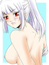 Rule 34 | amputee, bandages, blush, breasts, nude, ponytail, red eyes, white hair